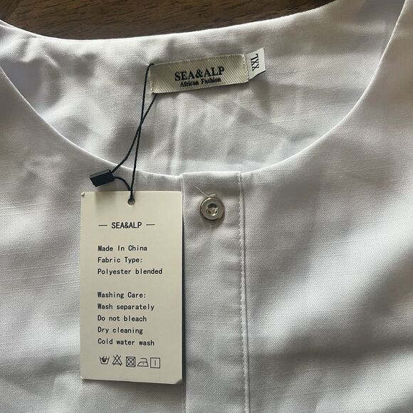 New Sea & Alp African Fashions White Tunic, Size XXL - Picture 5 of 9